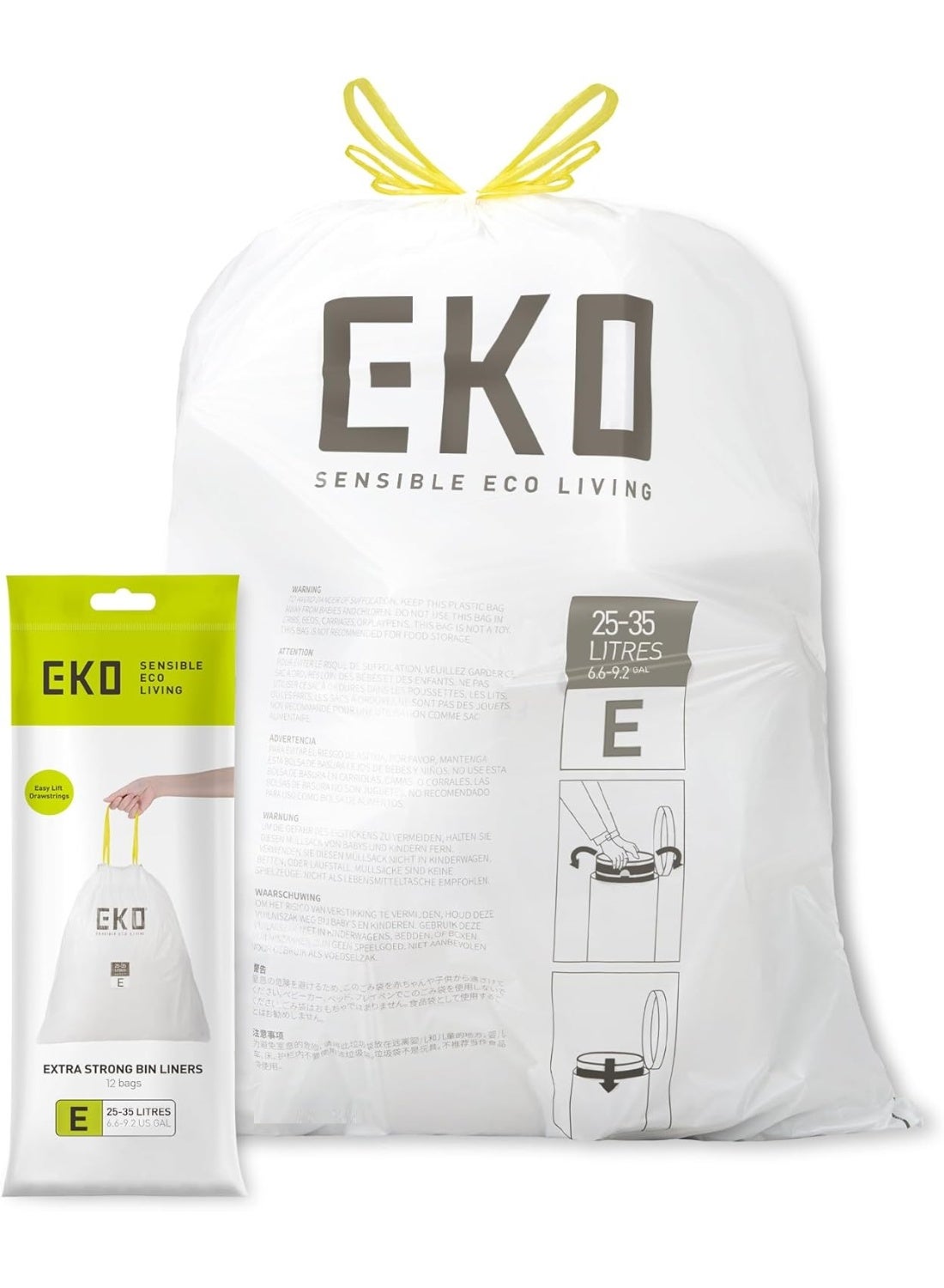 EKO Size E Bin Liners For Kitchen Bins 25-35 Litre Capacity 12 Bags